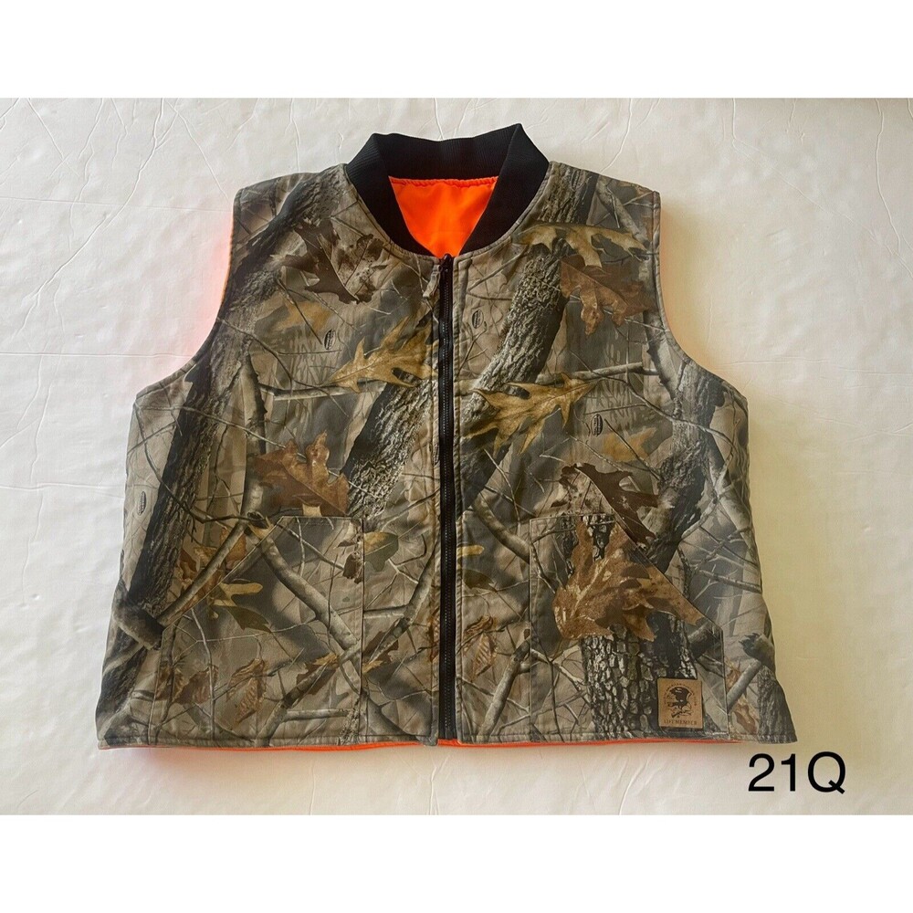 Vintage Real tree Hardwood Camo Hunting Vest Reversible w pockets Men's Size 2XL